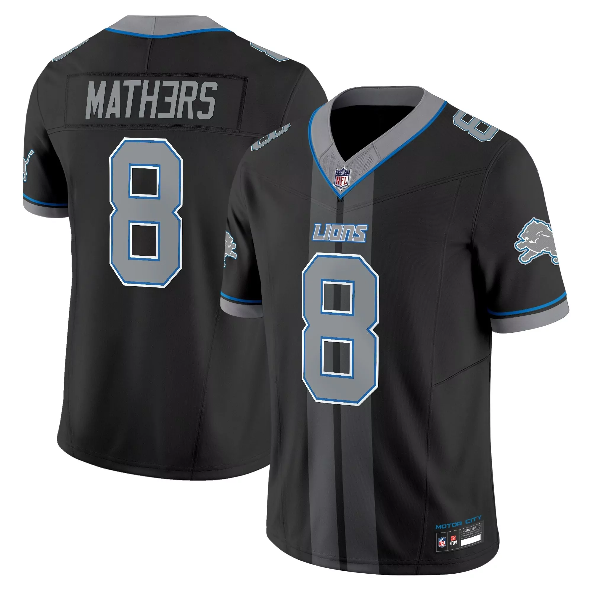 Mathers 8 Men'S Black Stitched Jersey Detroit Lions Motor City Edition 2023