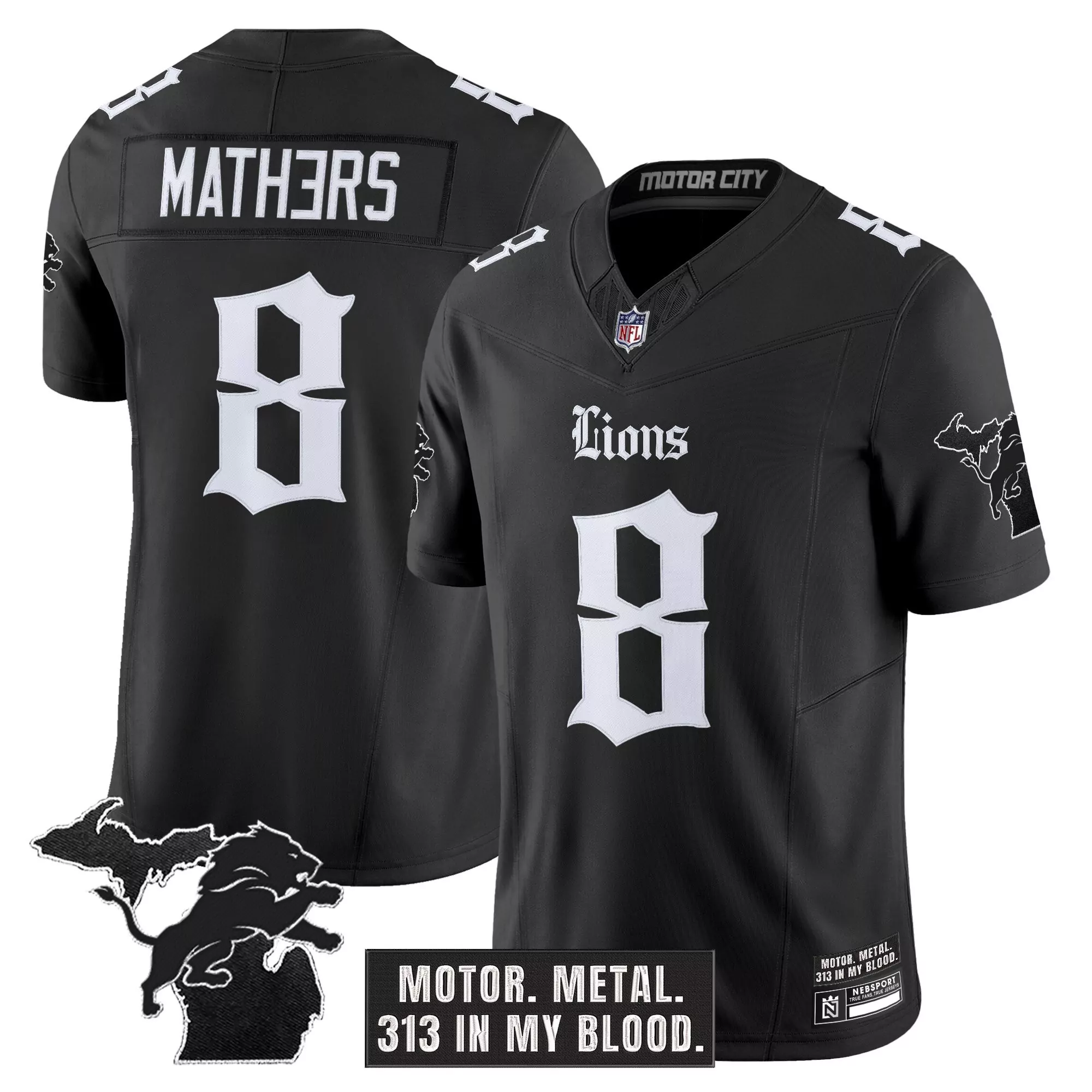Mathers 8 Men'S Stitched Jersey Detroit Lions Black Limited Edition Name Patch 2023