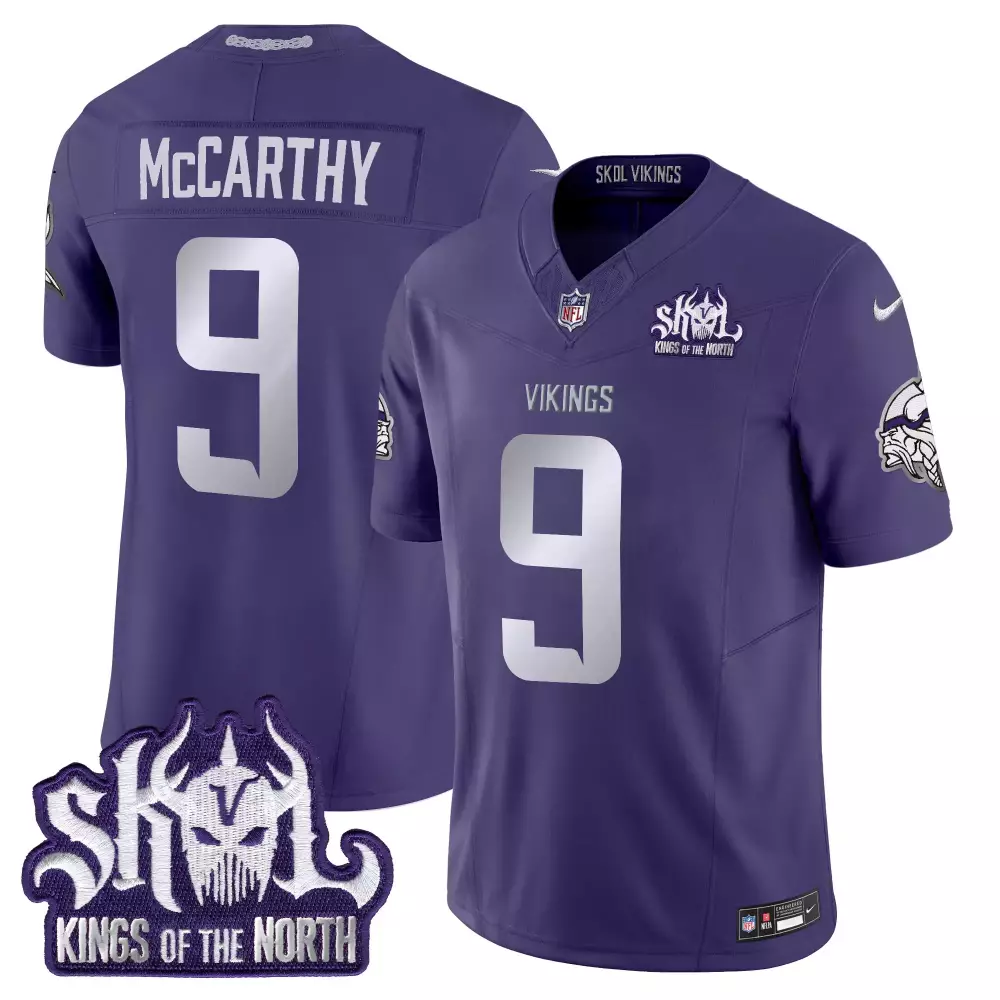 McCarthy 9 Minnesota Vikings 2025 Purple Stitched Vapor Jersey | Skol Patch Edition | Fan Gear for Men, Women & Youth