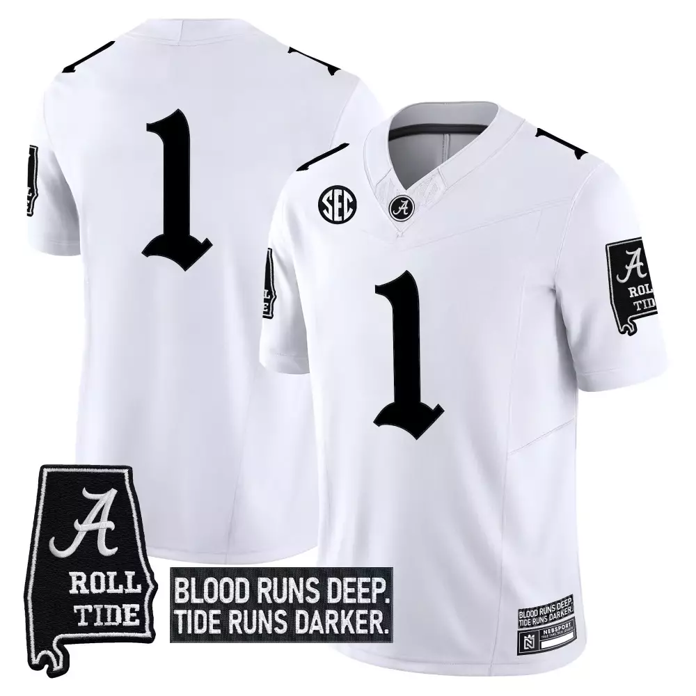 McKinstry 1 Alabama Crimson Tide 2023 White Stitched Jersey | Name Patch | Game Day Outfit for Men, Women & Youth