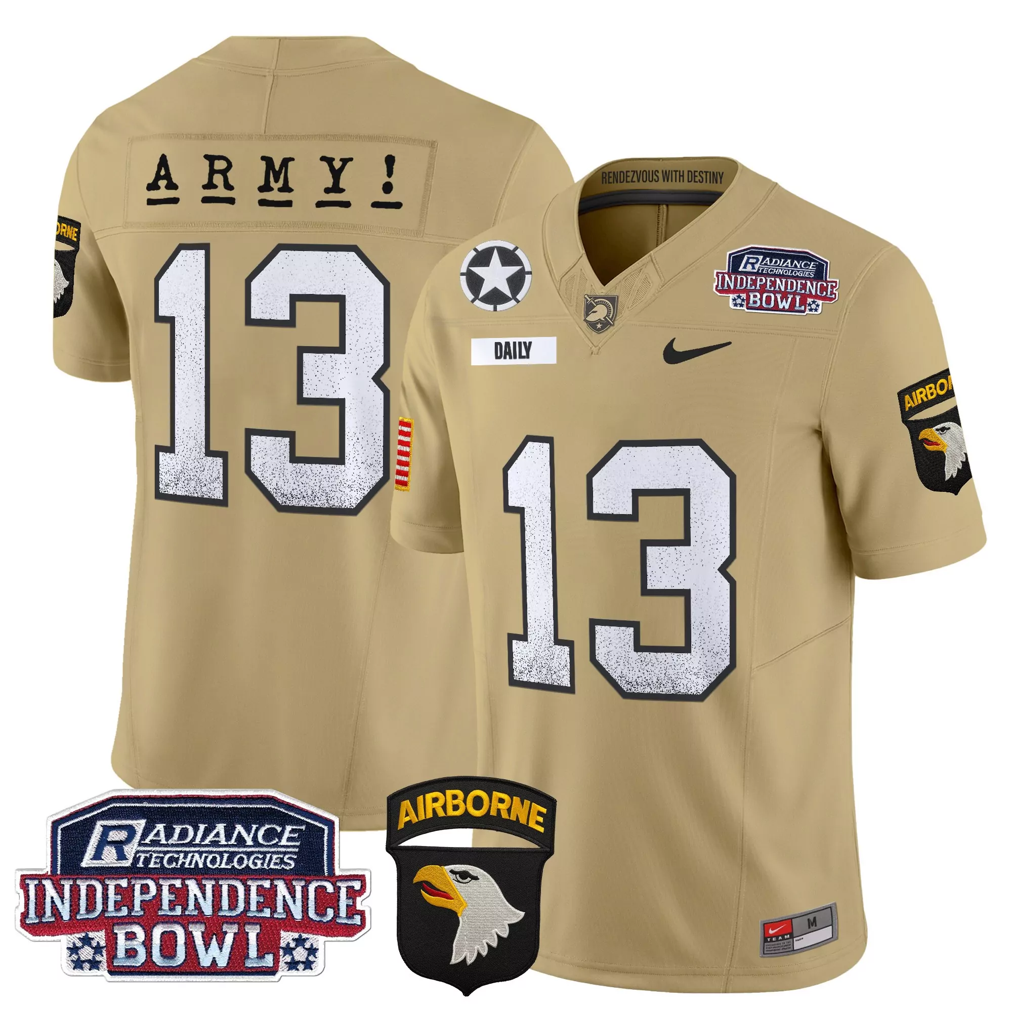Men'S Army Black Knights Stitched Jersey 2024 Independence Bowl Patch Gold 13