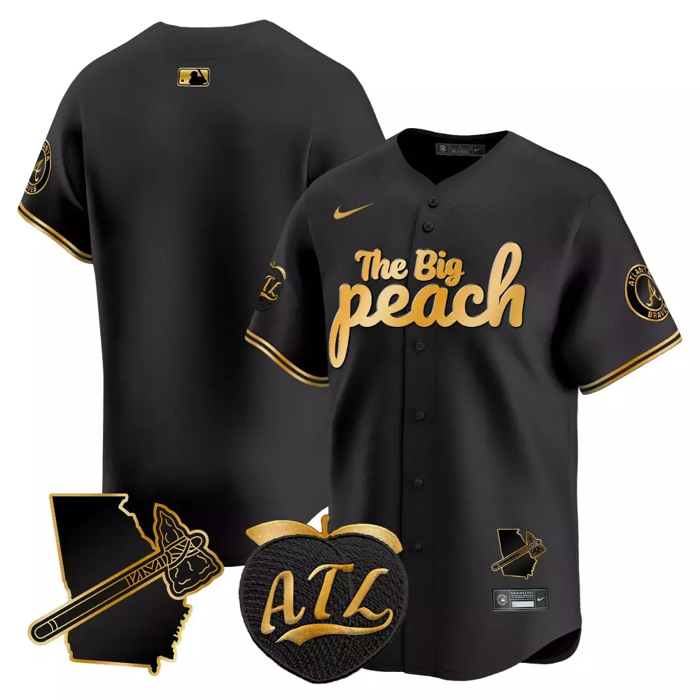 Men'S Atlanta Braves Black Stitched Jersey 2023 The Big Peach Name Patch