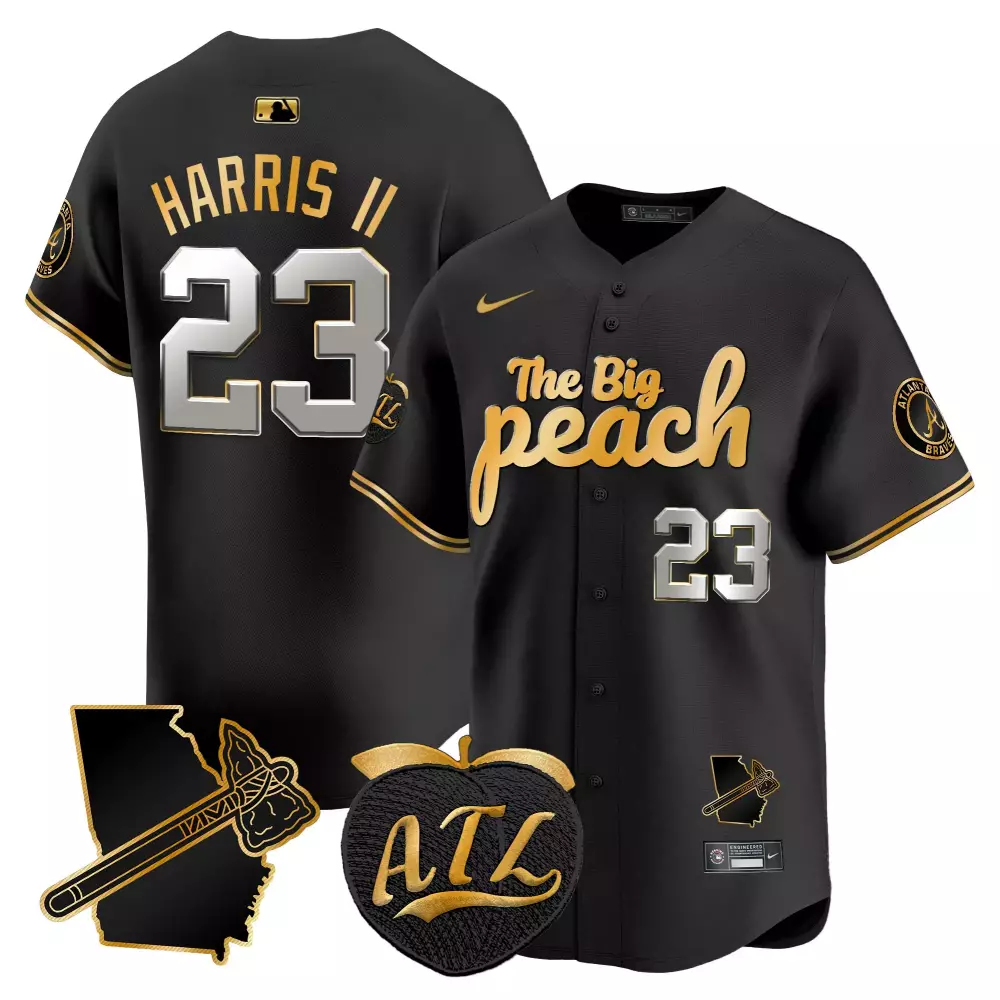 Men'S Atlanta Braves Black Stitched Jersey 2023 The Big Peach Name Patch