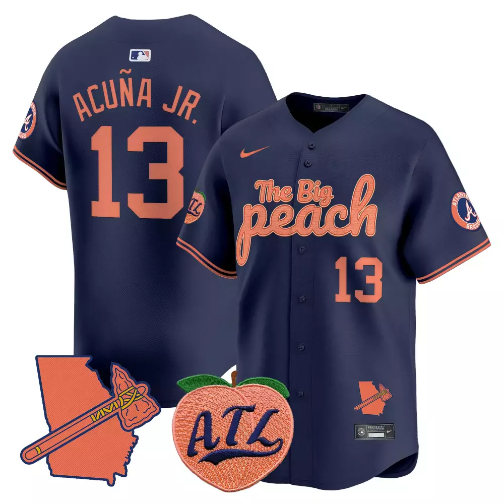 Ronald Acuña Jr. 13 Atlanta Braves Navy Stitched Jersey | The Big Peach 2023 | Limited Edition Fan Gear | For Men, Women & Yout