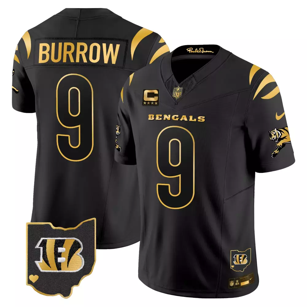 Men's Bengals Joe Burrow 9 Black Stitched Jersey | Name Patch 2024 Limited Edition | Fan Gear for Men, Women & Youth