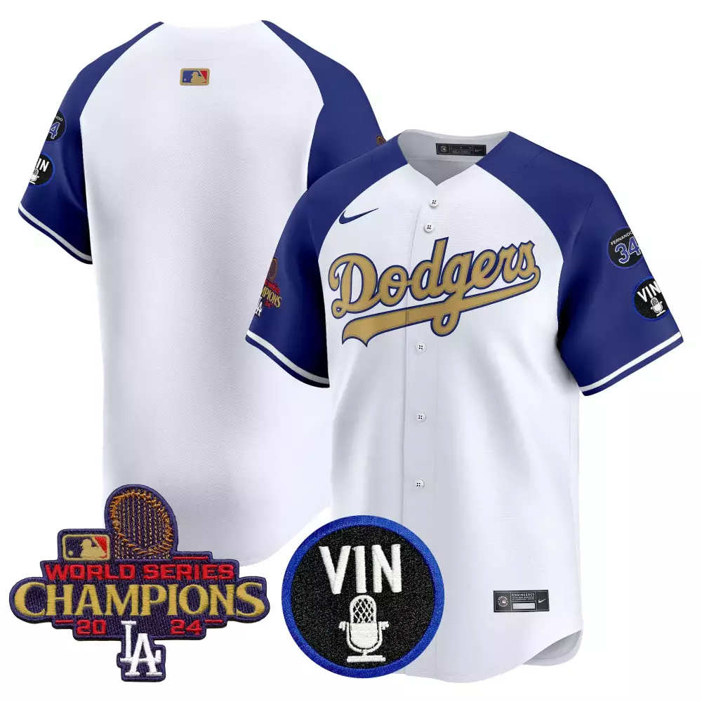 Men'S Dodgers White 2024 Vin Scully 34 Name Patch All Stitched Limited Jersey