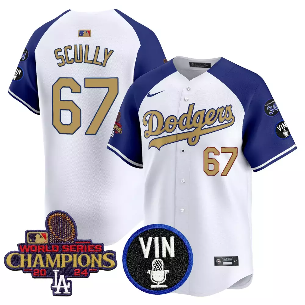 Men'S Dodgers White Stitched Jersey 2024 Vin Scully 67 Name Patch Limited Edition