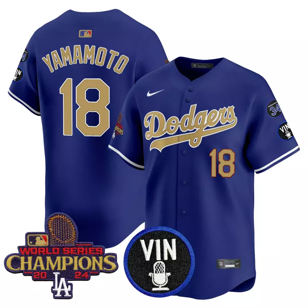 Men'S Dodgers Yamamoto 18 Blue Stitched Jersey With Vin Name Patch 2024 Limited Edition