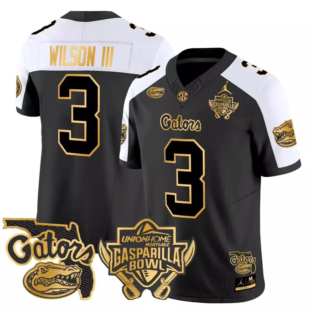 Men'S Florida Gators Black Limited Stitched Jersey With Name Patch 2024 Gasparilla Bowl Wilson Iii 3