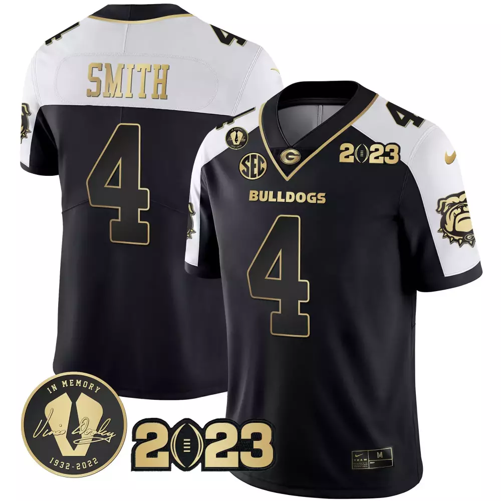 Smith 4 Georgia Bulldogs 2023 Black Red Jersey | All Stitched Vapor Style | In Memory Patch Fan Gear for Men, Women & Youth