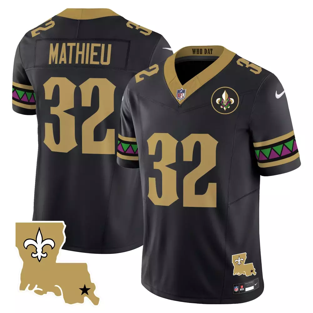 Men'S Stitched Taysom Hill 32 Black Saints Jersey With Name Patch 2023 Mardi Gras Style