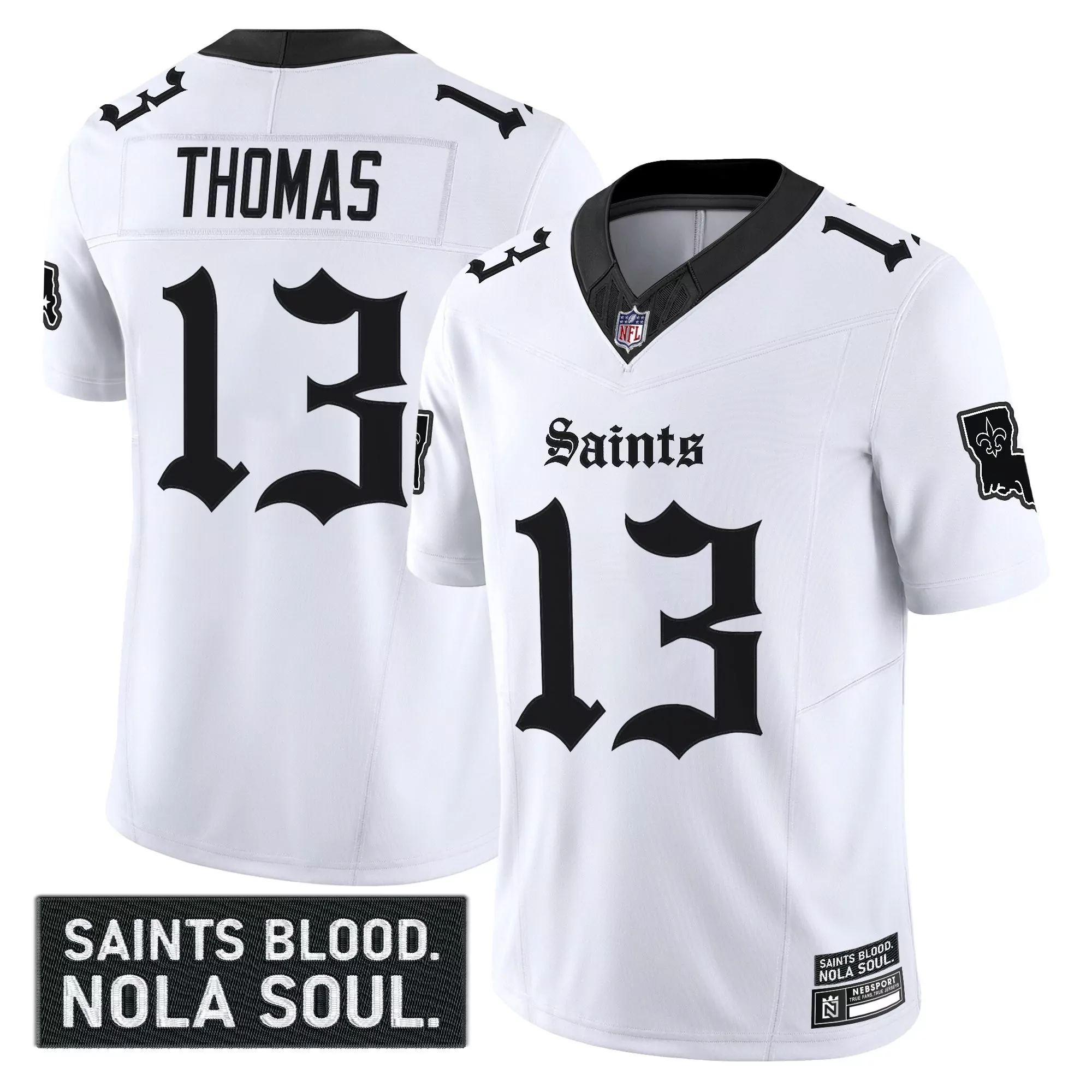 Michael Thomas 13 Men'S Stitched Jersey White New Orleans Saints 2023 Name Patch