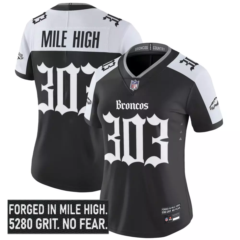 Mile High 303 Women's Stitched Jersey | Denver Broncos 2021 Black Name Patch | Stylish Fan Gear for Game Day | For Men, Women & Youth