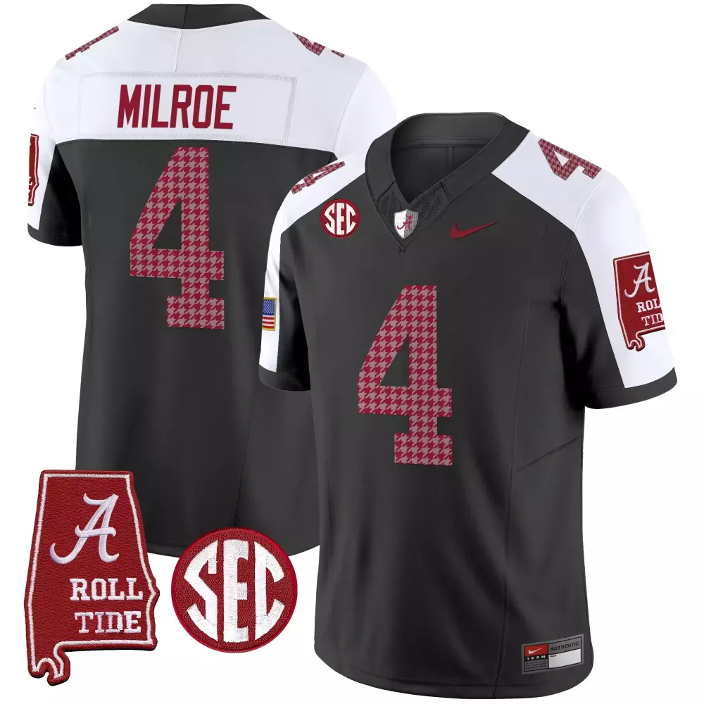 Milroe 4 Alabama Crimson Tide White Vapor Jersey | 2023 Embroidered Patches | Game Day Outfit | For Men, Women & Youth