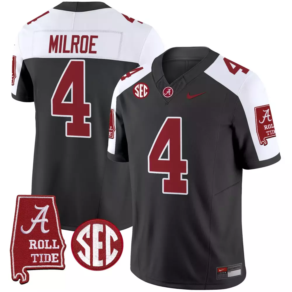 Milroe 4 Alabama Crimson Tide White Vapor Jersey | 2023 Embroidered Patches | Game Day Outfit | For Men, Women & Youth
