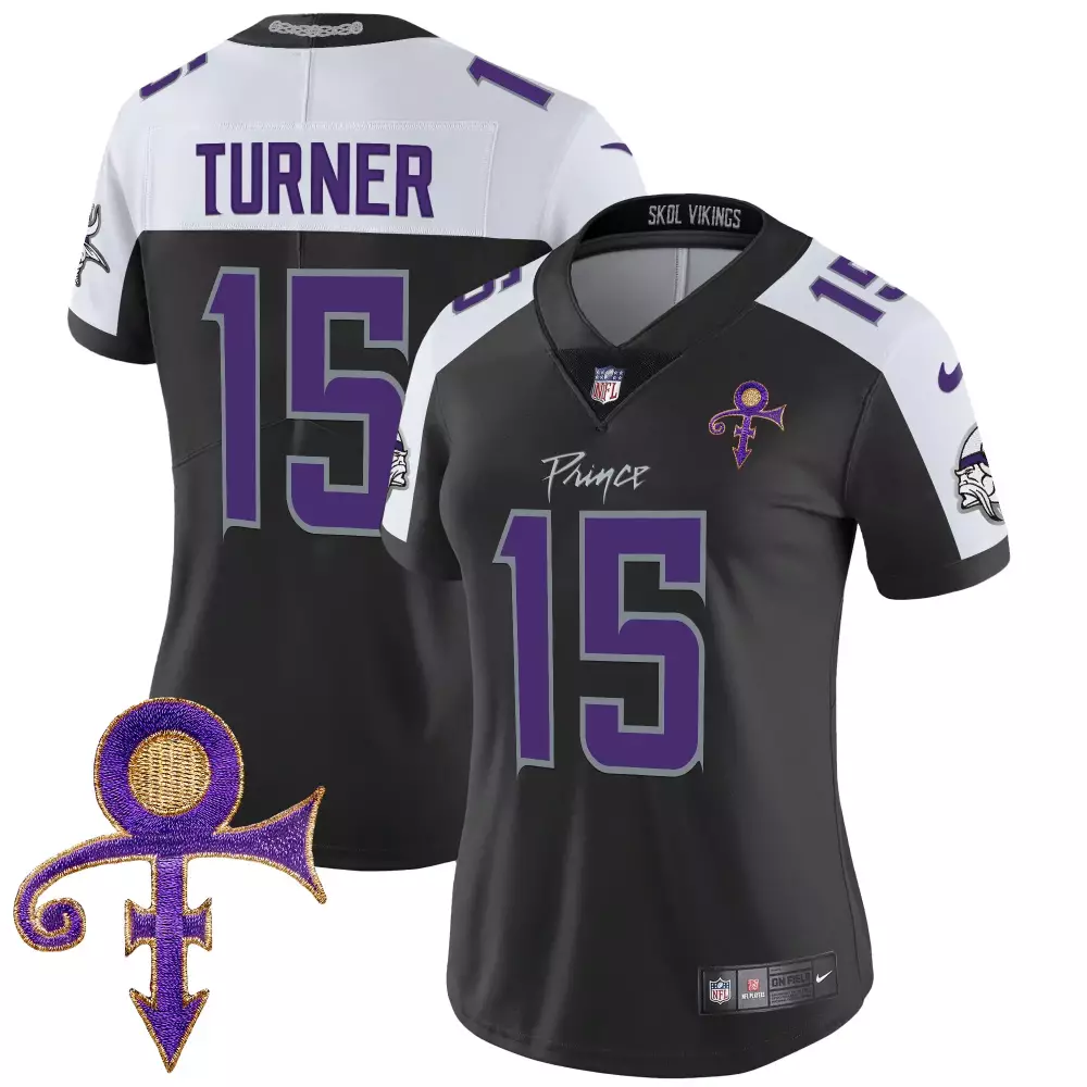 Turner 15 Minnesota Vikings Women's Black Stitched Jersey | 2024 Name Patch Style | Fan Gear | For Men, Women & Youth