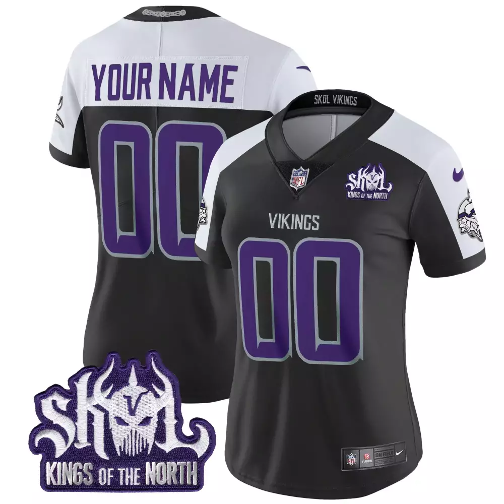 Minnesota Vikings Women'S Purple Stitched Jersey With Kings Of The North Patch 2023