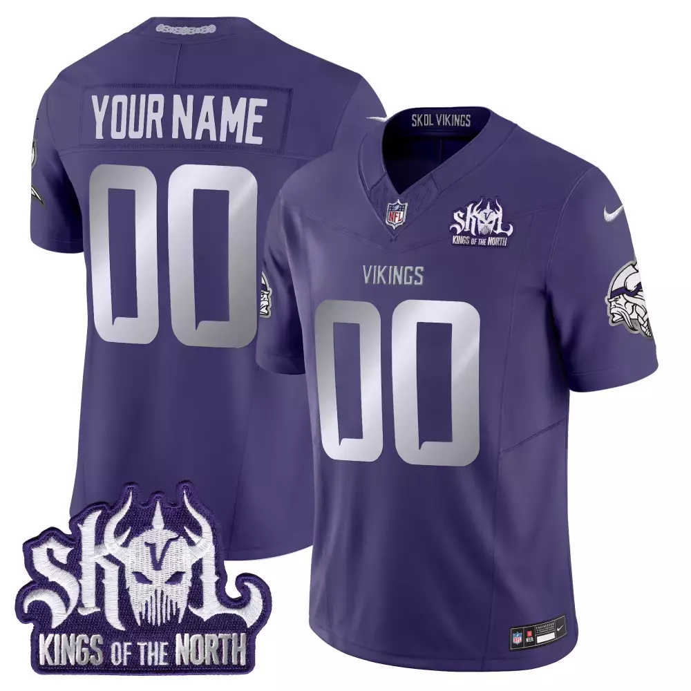 Minnesota Vikings Women'S Purple Stitched Jersey With Kings Of The North Patch 2023