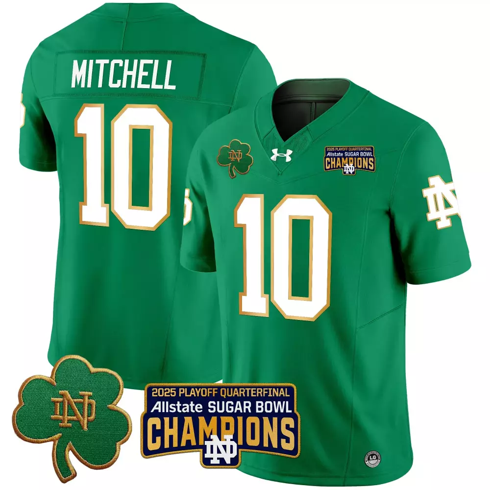 mitchell 10 men s stitched vapor jersey green notre dame fighting irish sugar bowl champions 2025