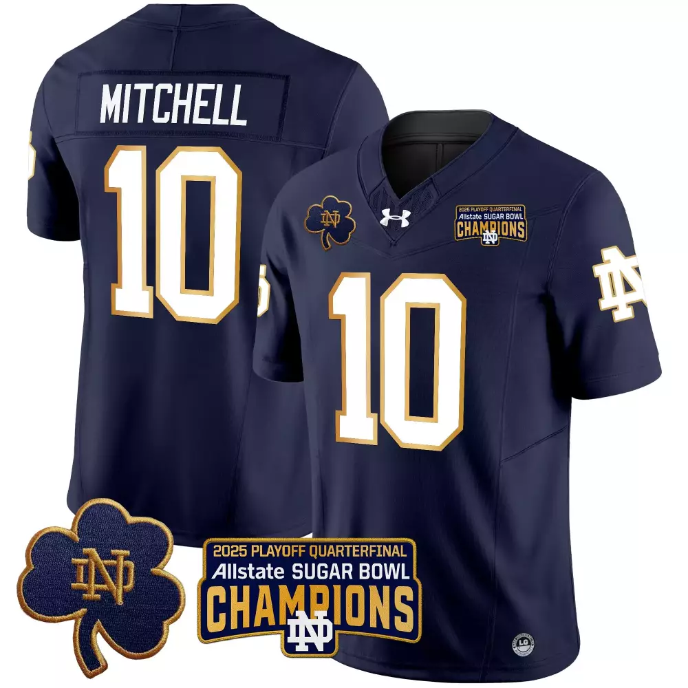 Mitchell 10 Men'S Stitched Jersey Navy Notre Dame Fighting Irish Sugar Bowl Champions 2025
