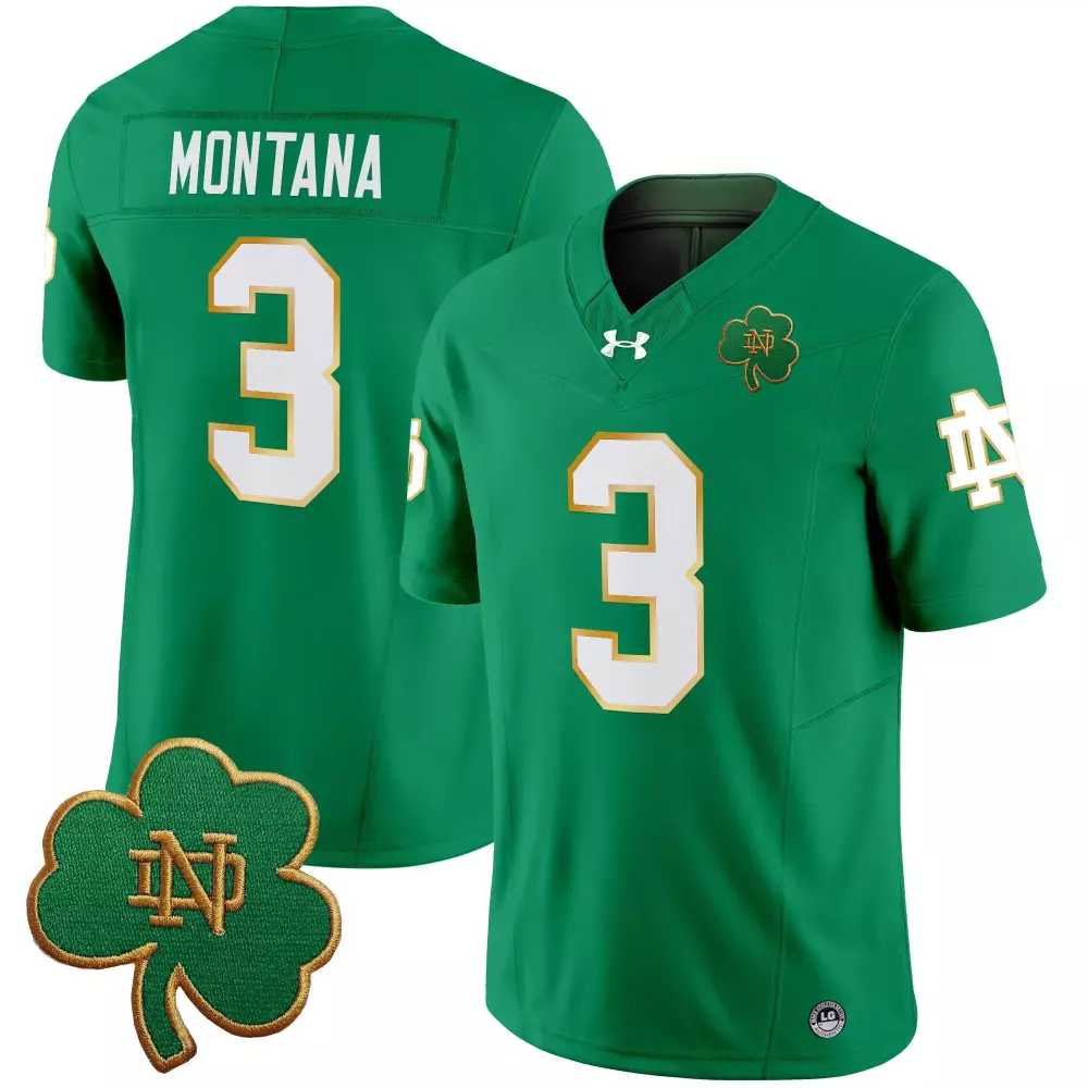 montana 3 men s vapor jersey notre dame fighting irish green red embroidered patch 2023