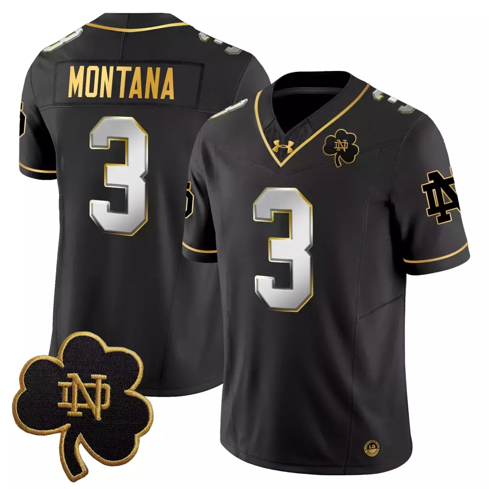 Montana 3 Men'S Notre Dame Fighting Irish Black Stitched Jersey With Name Patch 2025
