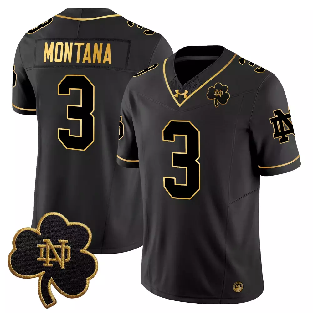 Montana 3 Men'S Notre Dame Fighting Irish Black Stitched Jersey With Name Patch 2025