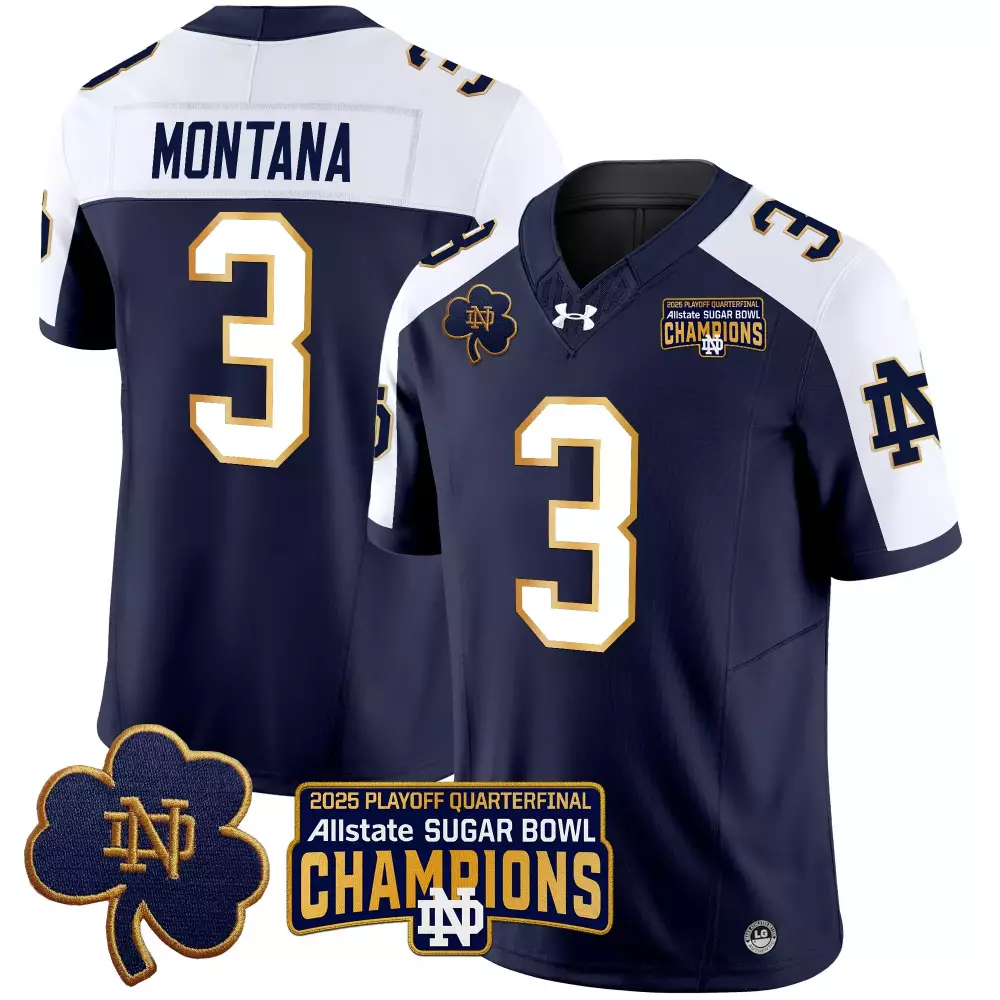 Montana 3 Men'S Stitched Jersey Notre Dame Fighting Irish Navy 2025 Sugar Bowl Champions