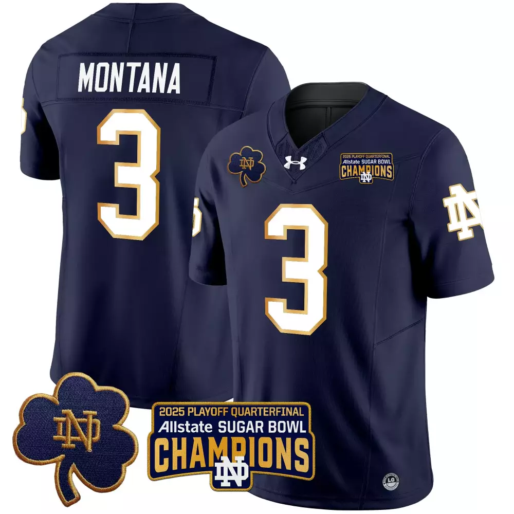 Montana 3 Men'S Stitched Jersey Notre Dame Fighting Irish Navy 2025 Sugar Bowl Champions