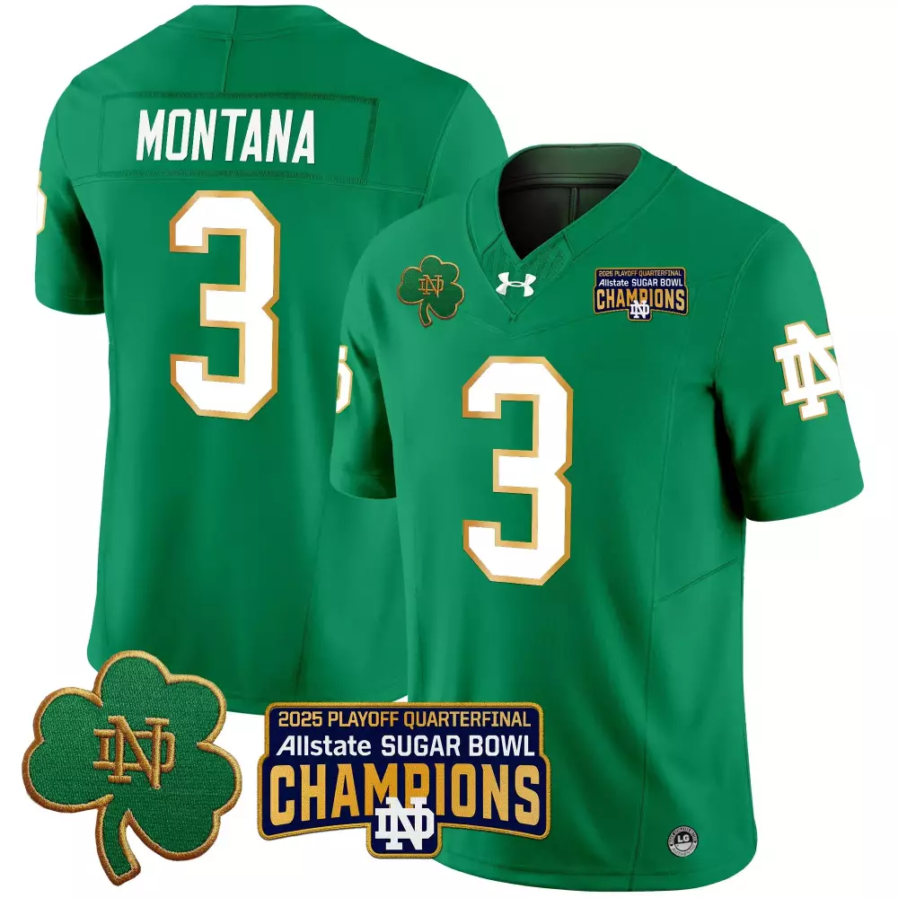 Montana 3 Men'S Stitched Vapor Jersey Notre Dame Fighting Irish Green 2025 Champions Name Patch