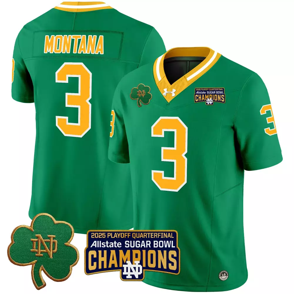 Montana 3 Men'S Stitched Vapor Jersey Notre Dame Fighting Irish Green 2025 Champions Name Patch