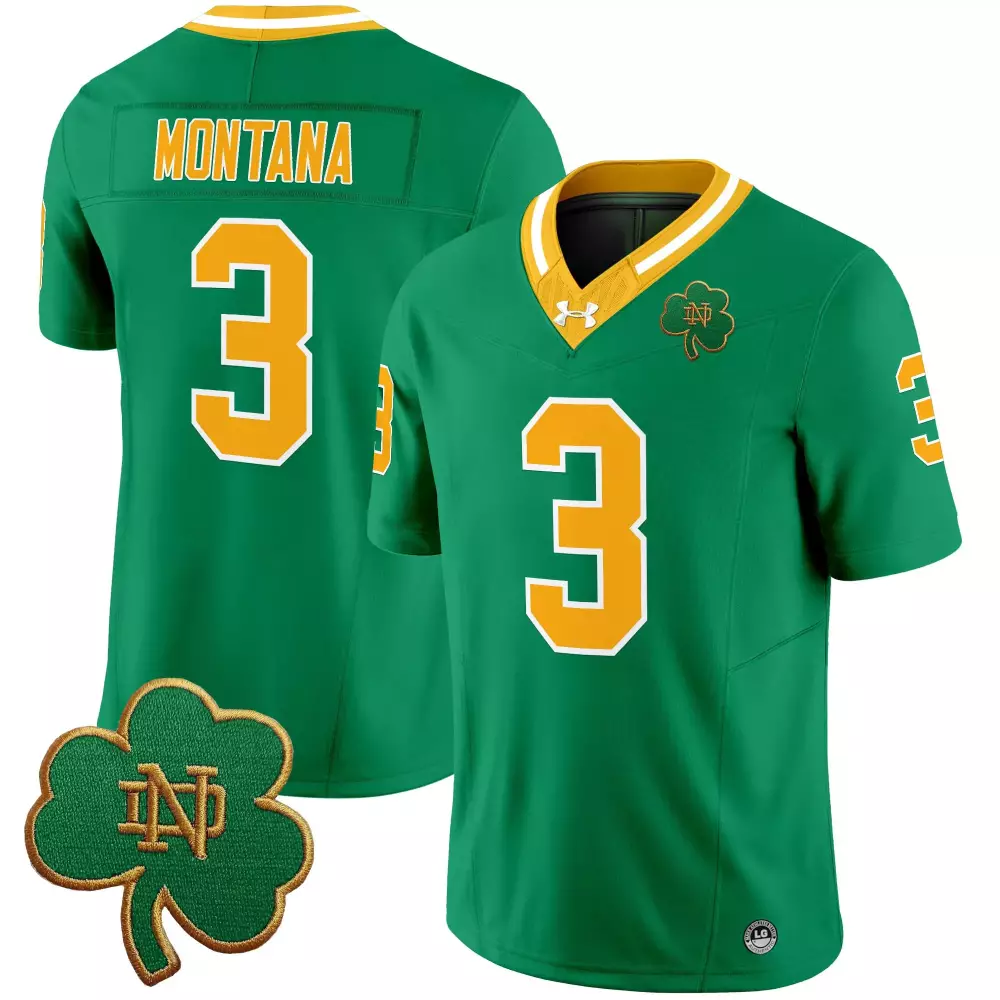 Montana 3 Stitched Men'S Notre Dame Fighting Irish Green Jersey With Name Patch 2025