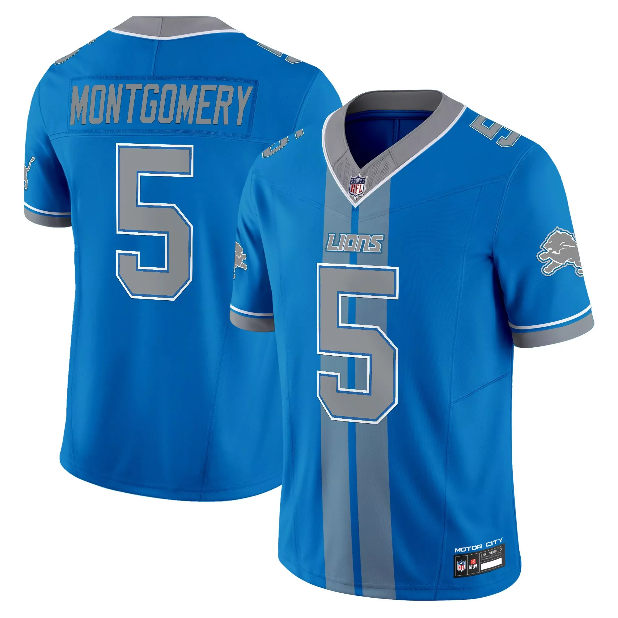 Montgomery 5 Men'S Stitched Jersey Detroit Lions Motor City Edition 2023 Blue Name Patch