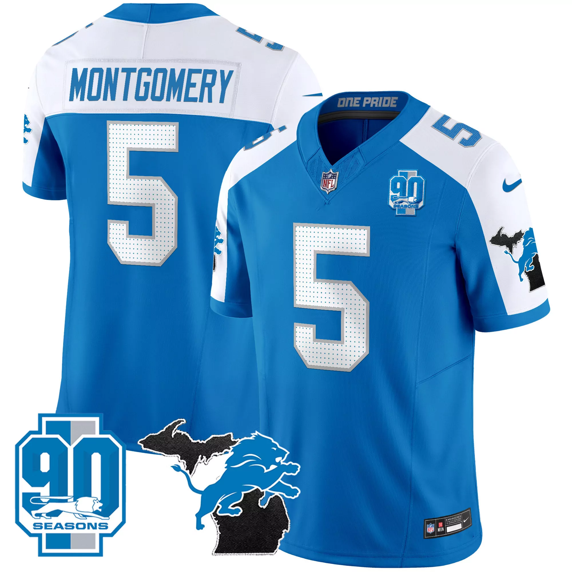 Montgomery 5 Men'S Stitched Vapor Jersey Detroit Lions 90 Seasons Patch Blue