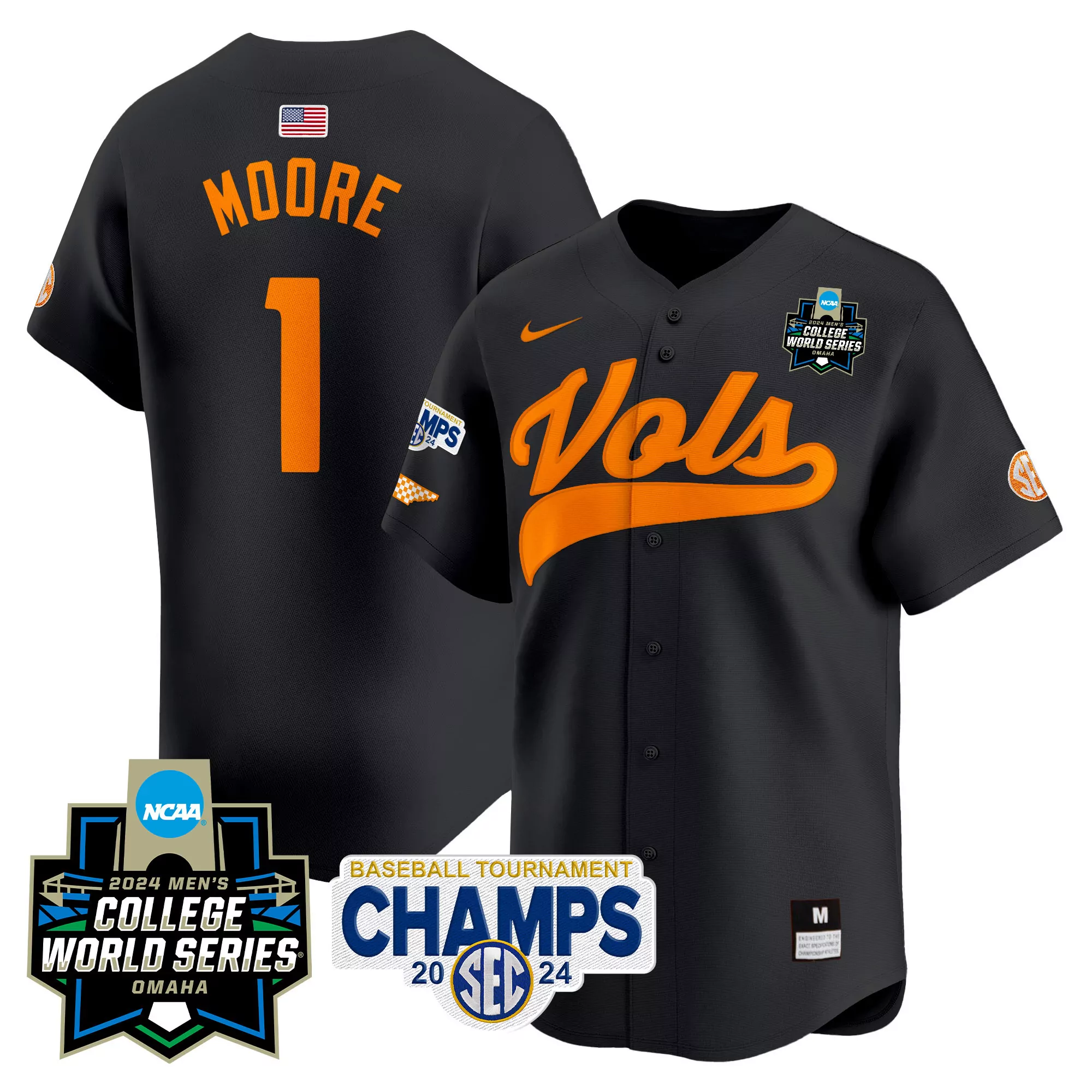 moore 1 men s stitched vapor jersey tennessee volunteers white sec champs 2024