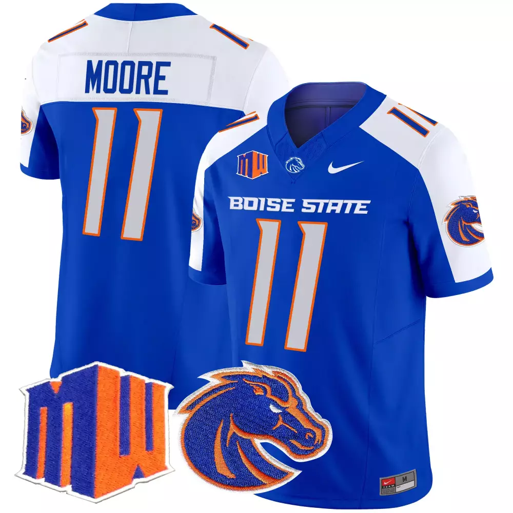 Moore 11 Men'S Boise State Broncos 2025 Blue Stitched Jersey With Name Patch