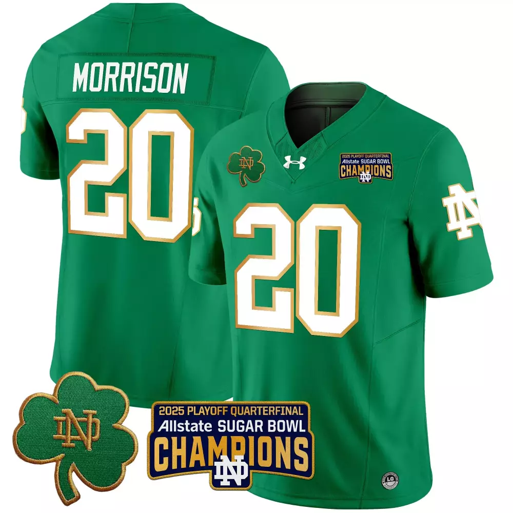 Morrison 20 Men'S Stitched Jersey Green Notre Dame Fighting Irish 2025 Sugar Bowl Champions