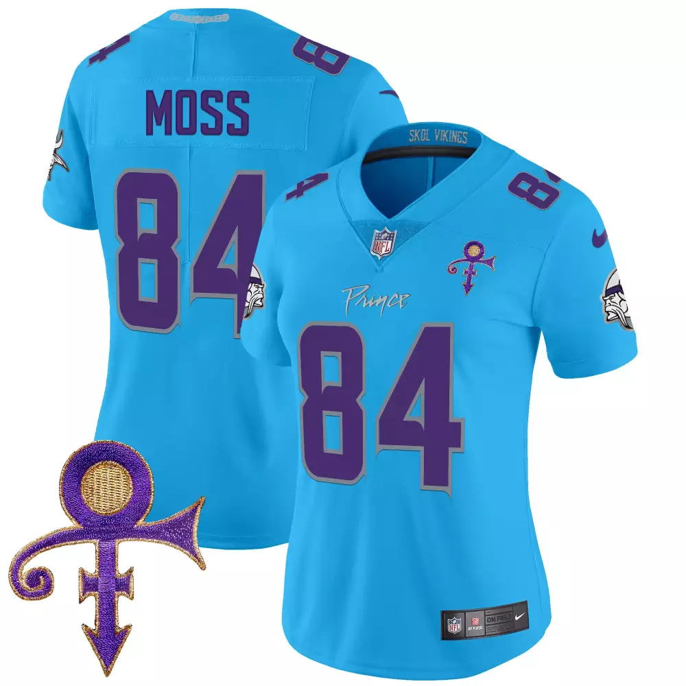 Moss 84 Minnesota Vikings 2024 Women's Aqua Alternate All Stitched Jersey | Prince Style | Limited Edition Fan Gear | For Women
