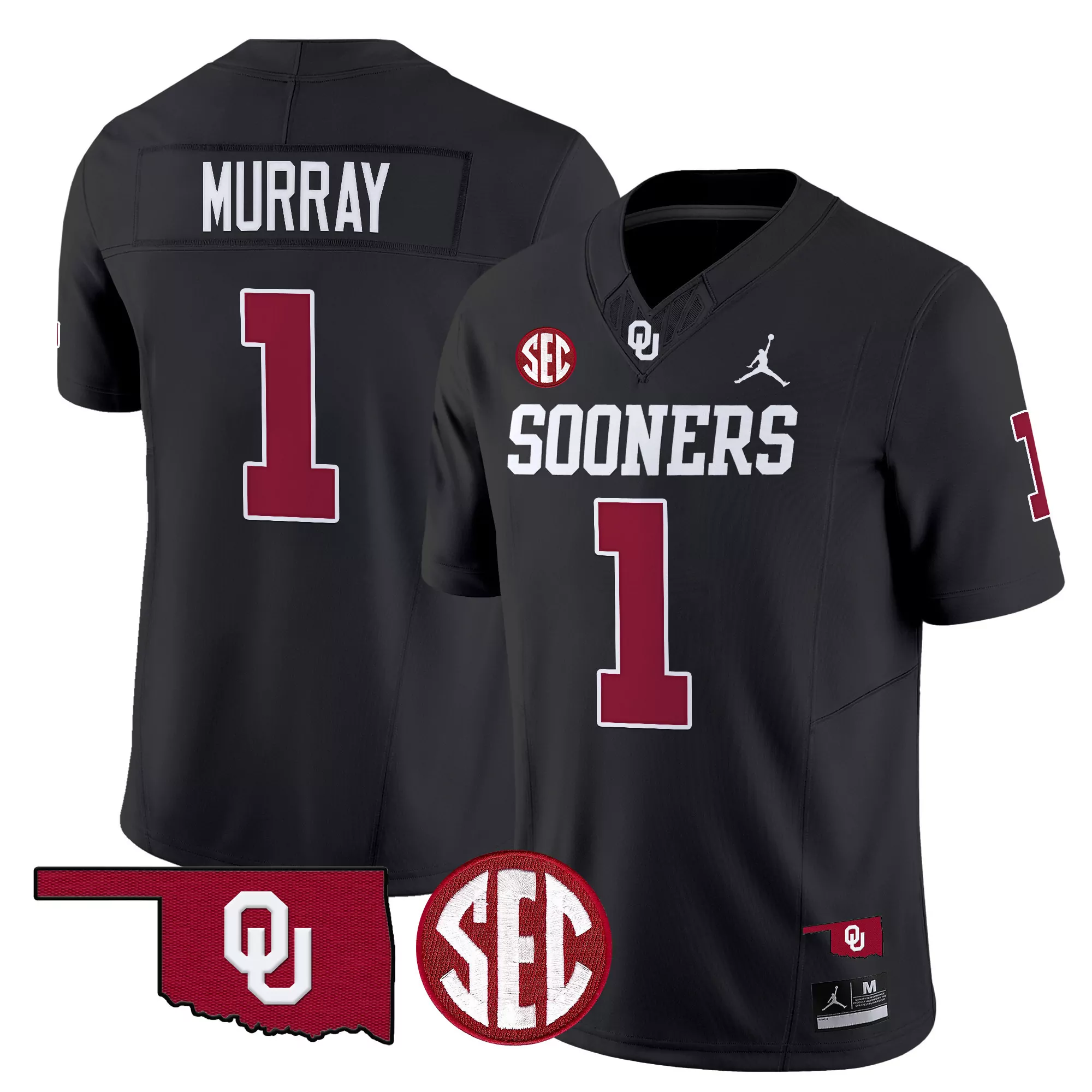 murray 1 men s vapor jersey all stitched oklahoma sooners crimson sec patch 2025