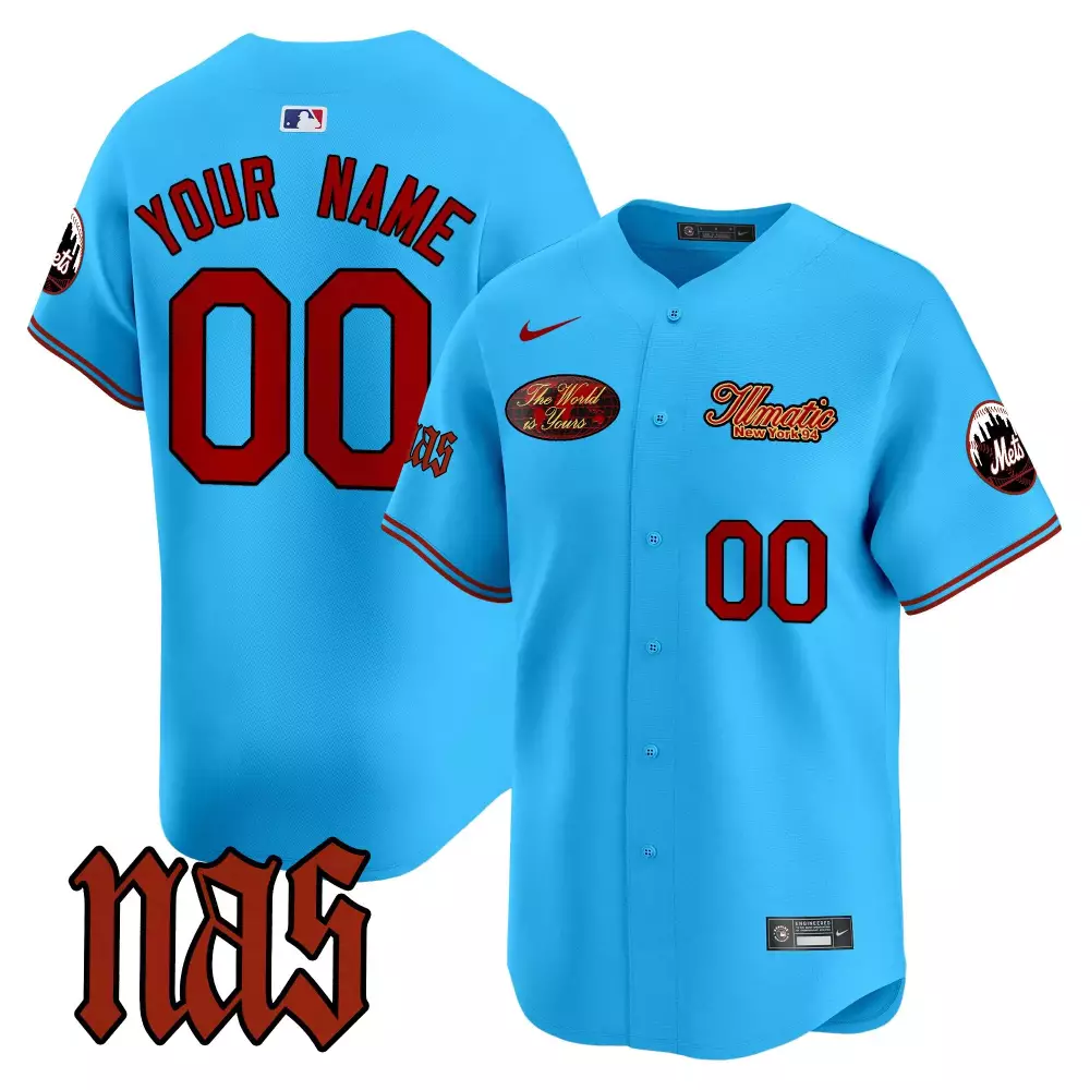 Nas 00 Light Blue Stitched Jersey Name Patch Men'S Limited 2023 Mets