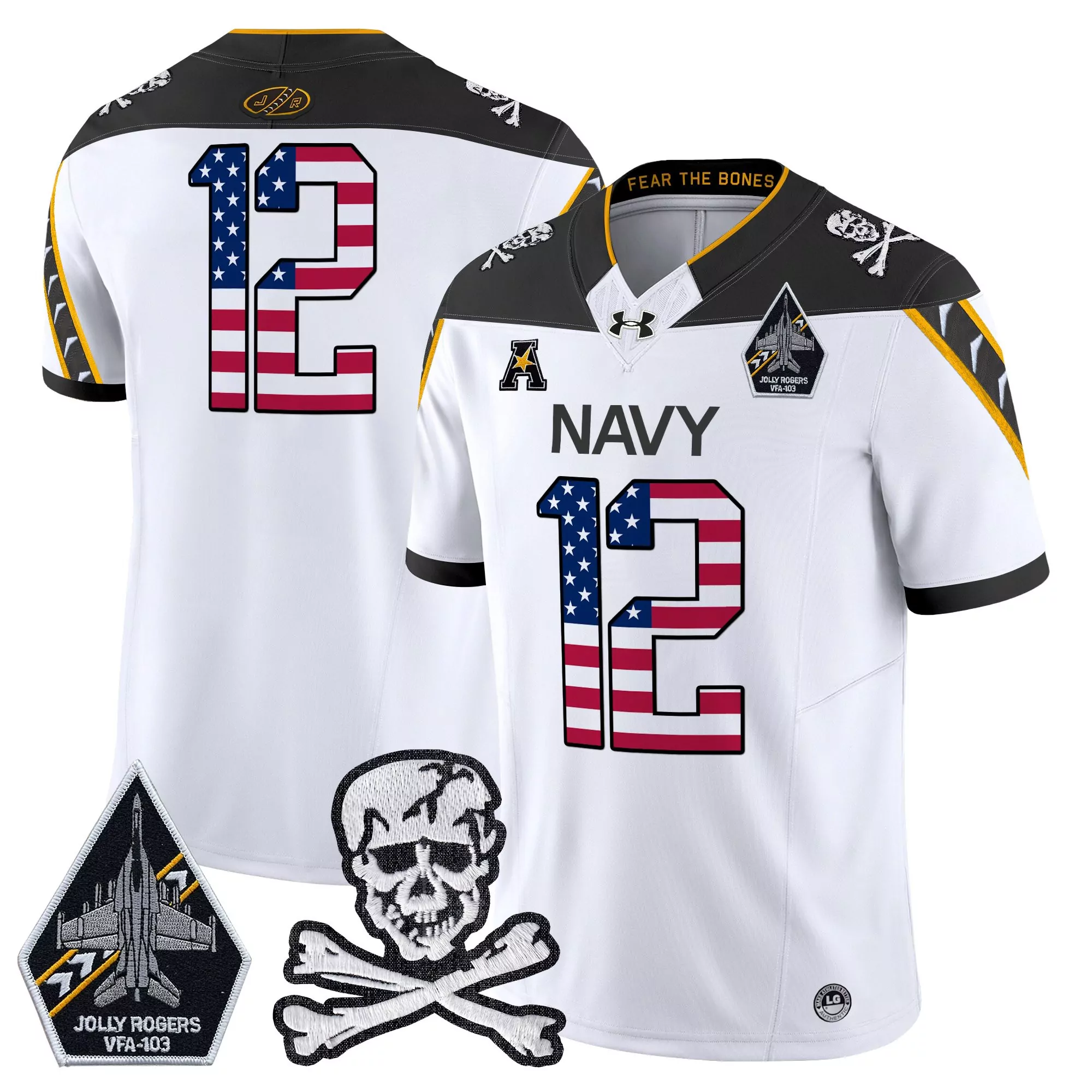 Navy 12 Stitched Men'S Jersey Gold With Name Patch 2025 Jolly Rogers Vfa 103