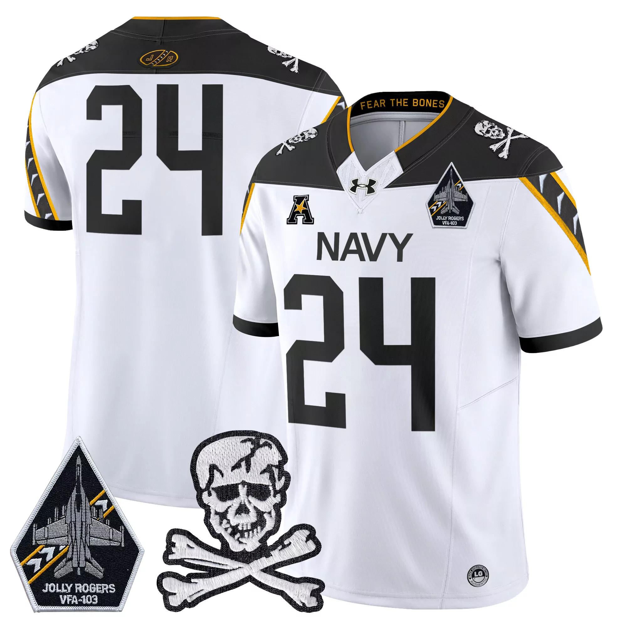 Navy 12 Stitched Men'S Jersey Gold With Name Patch 2025 Jolly Rogers Vfa 103