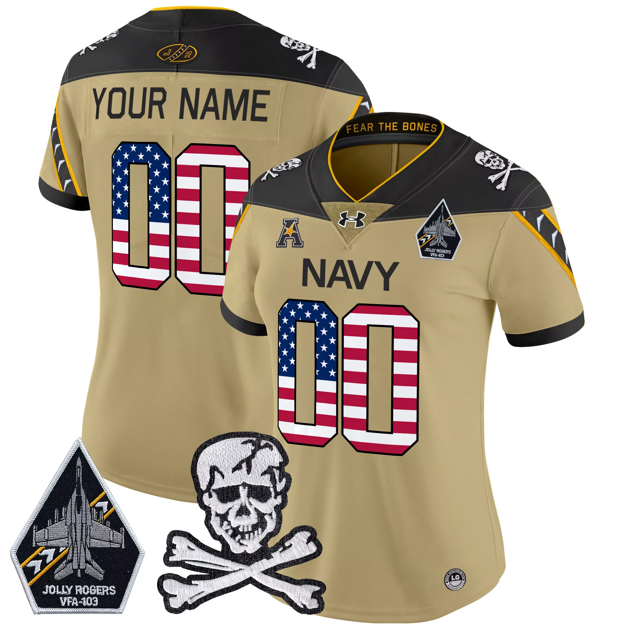 Navy 12 Stitched Men'S Jersey Gold With Name Patch 2025 Jolly Rogers Vfa 103