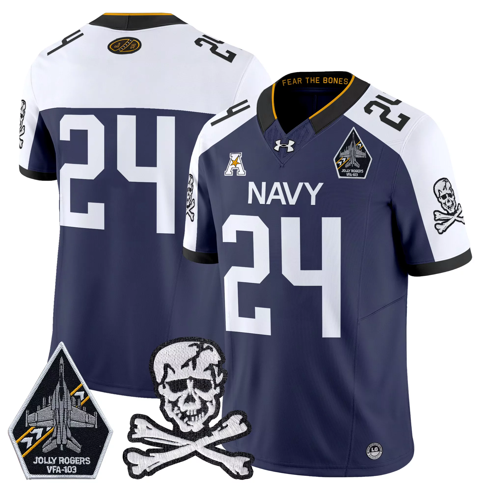 Navy Jolly Rogers 1 Men'S Navy All Stitched Jersey Name Patch 2025