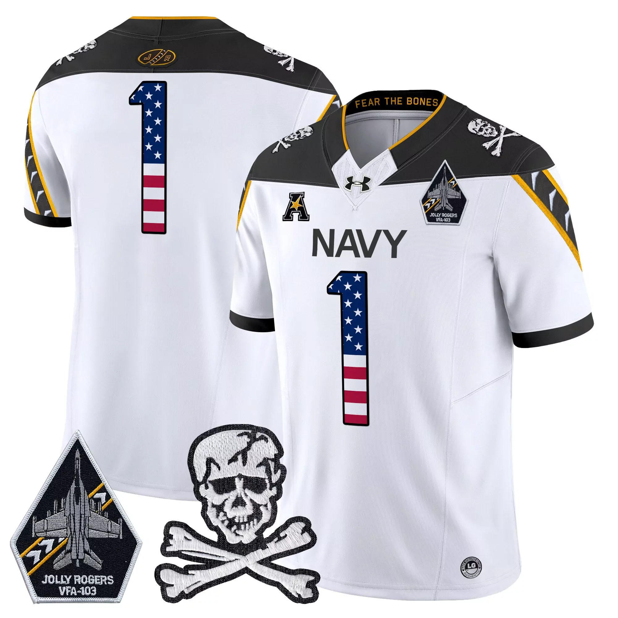 Navy Jolly Rogers 1 Men'S Navy All Stitched Jersey Name Patch 2025