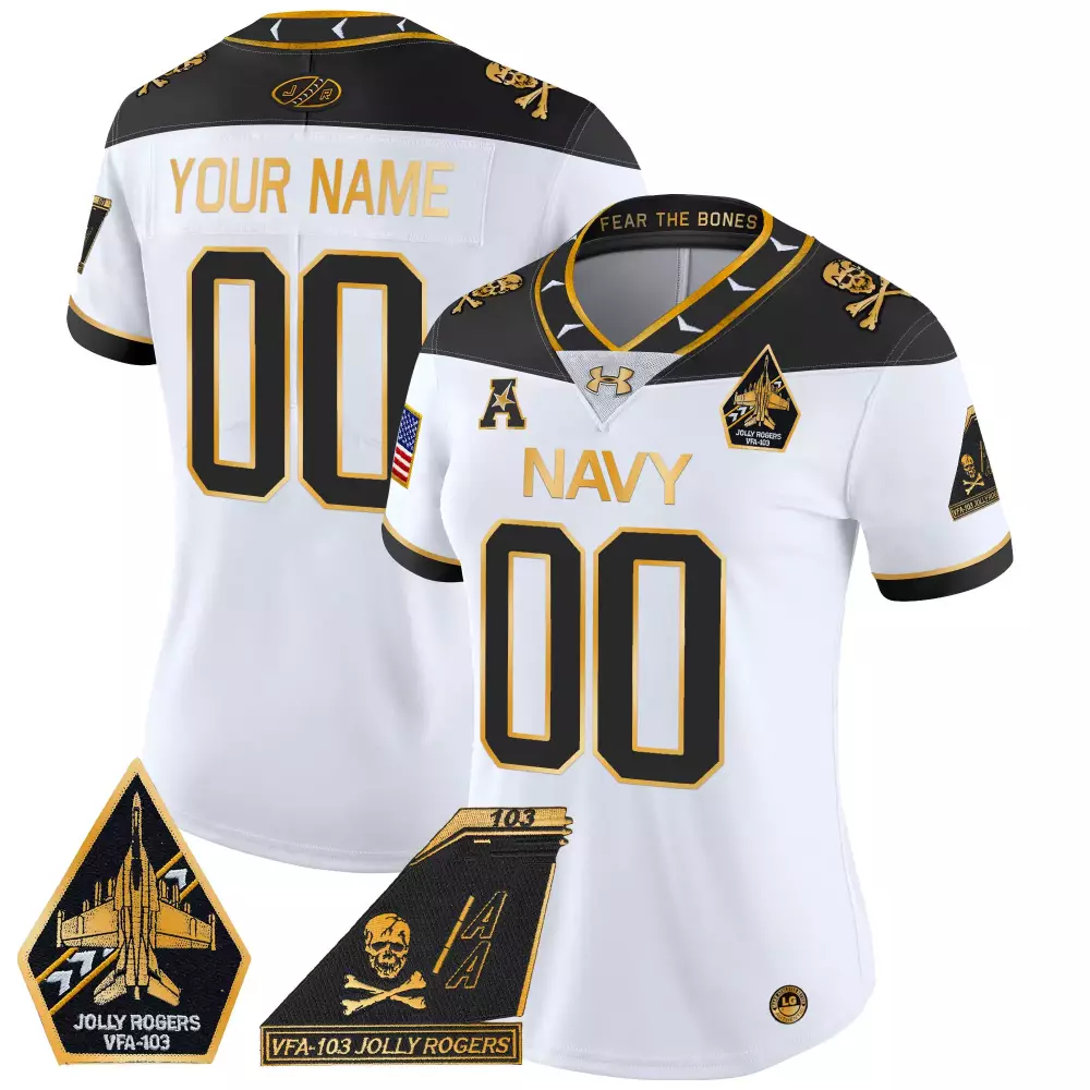 Navy Midshipmen 2024 Women'S Gold Stitched Jersey Jolly Rogers Name Patch
