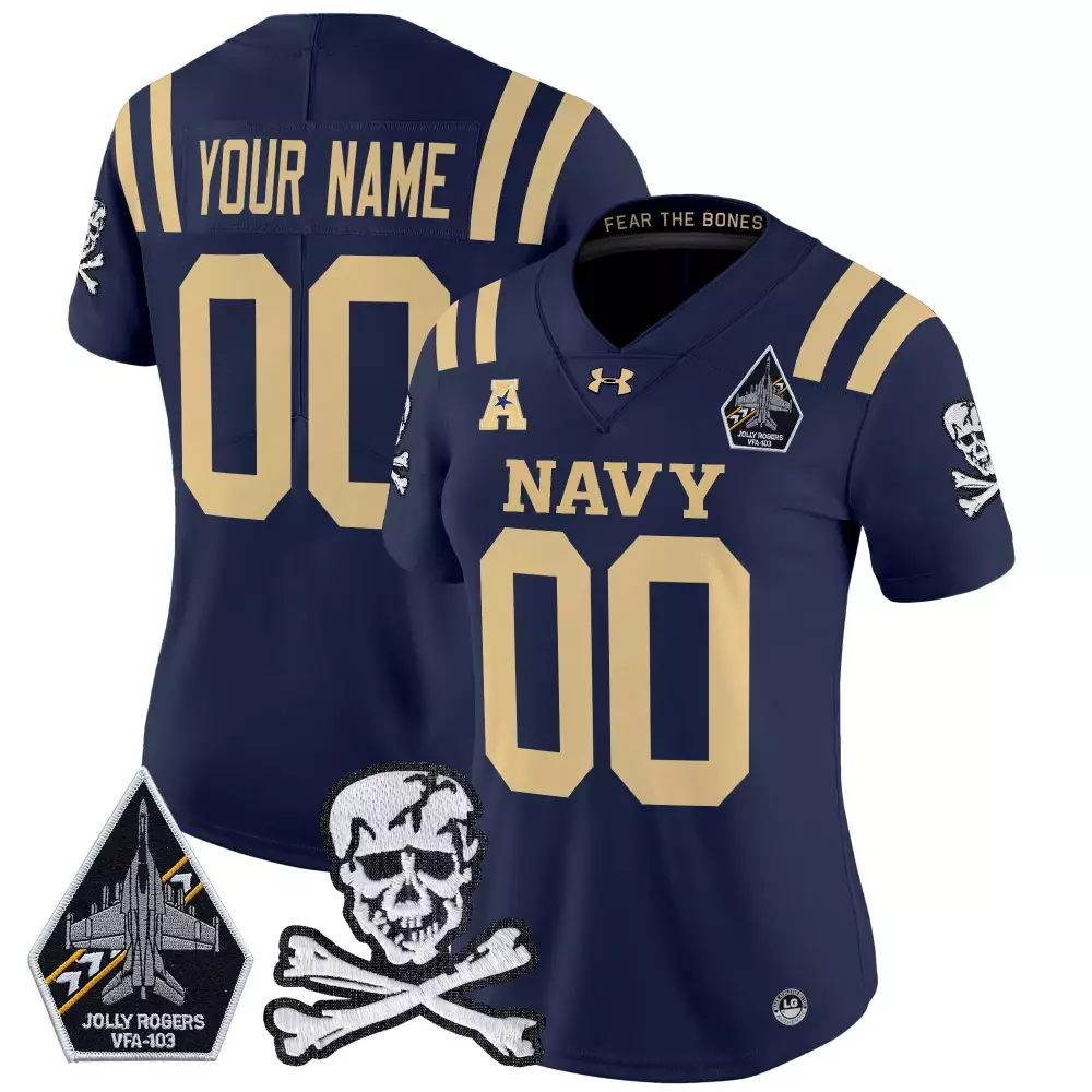 Navy Midshipmen 2024 Women'S Gold Stitched Jersey Jolly Rogers Name Patch