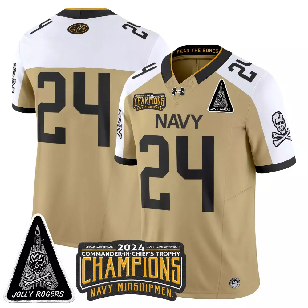 Navy Midshipmen 24 Stitched Jersey Gold Male Custom Name Patch 2024 Champions
