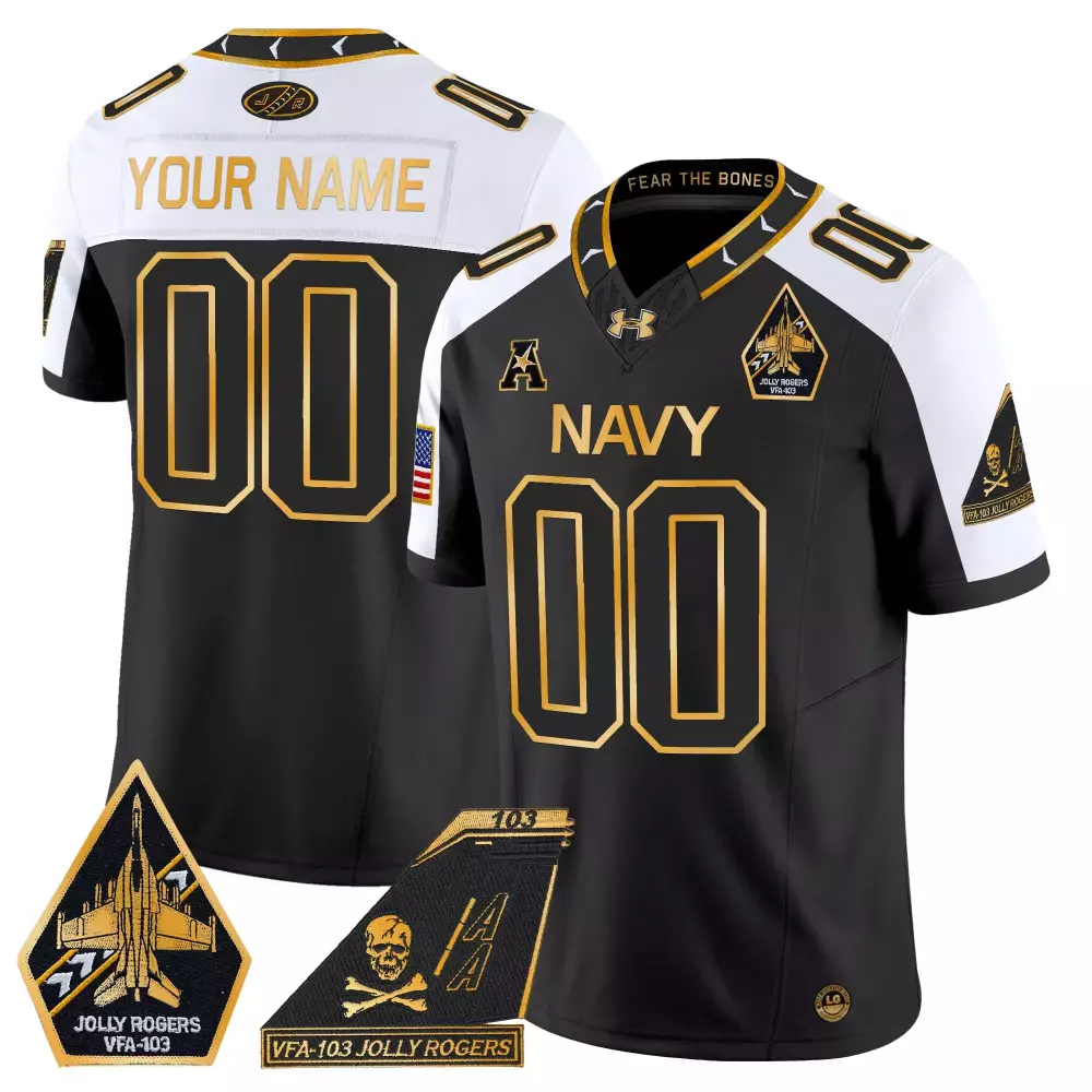 Navy Midshipmen Black 2024 Jolly Rogers Custom Jersey All Stitched Youth