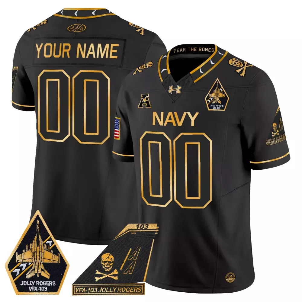 Navy Midshipmen Black 2024 Jolly Rogers Custom Jersey All Stitched Youth